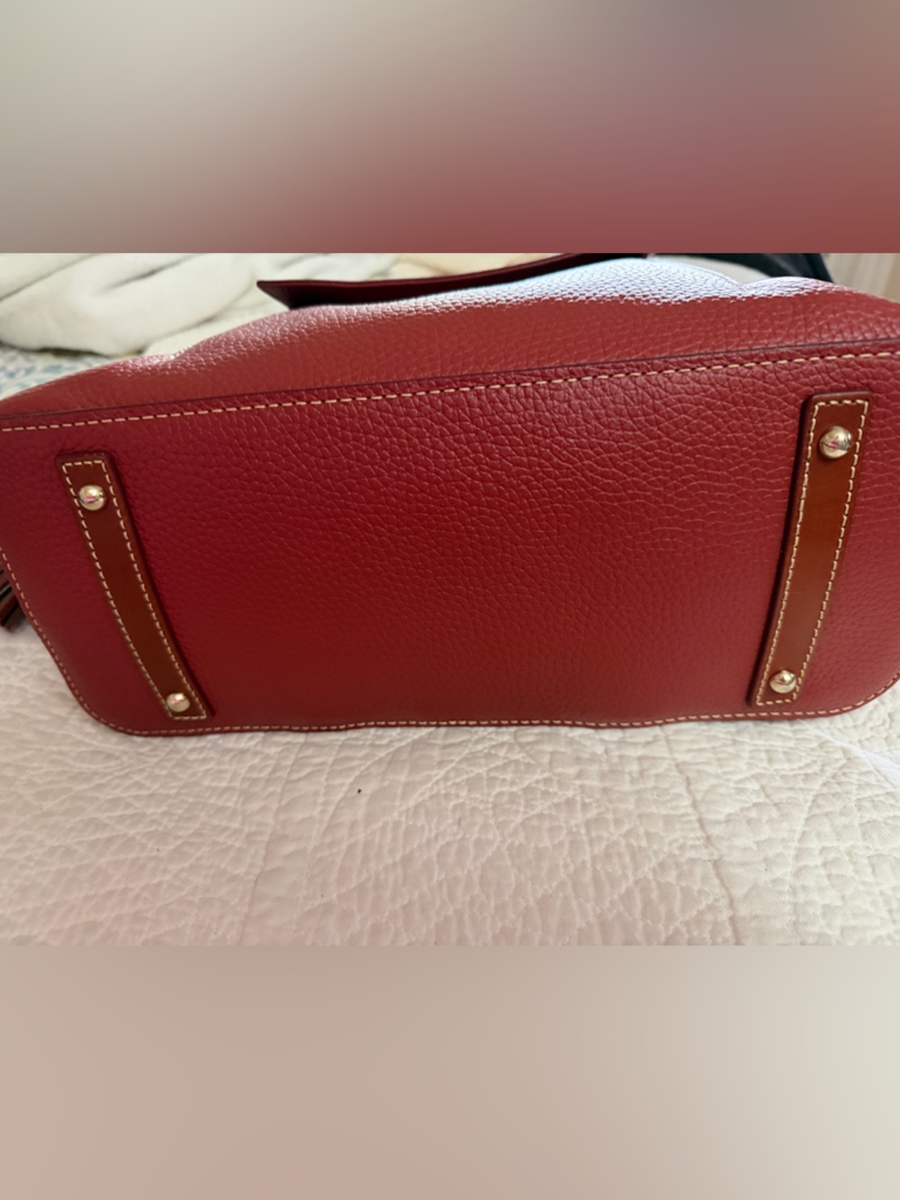 Dooney & Bourke Saddle (Reddish/Brown) Pebbled Leather Satchel with Tassel - Picture 3 of 7